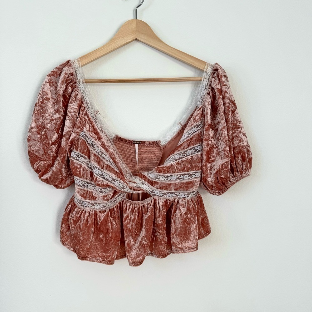 Free People Yours Truly Mauve Pink Velvet Lace Top Blouse XS - Picture 3 of 17